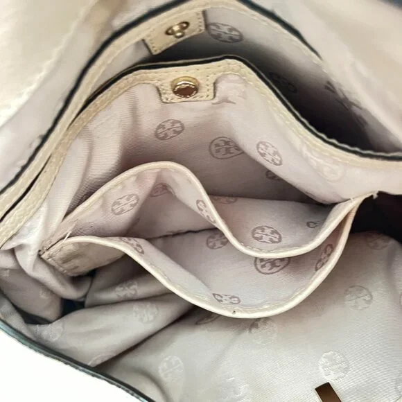 $695 Authentic TORY BURCH Women's Beige Leather Shoulder Tote Bag - Picture 6 of 12